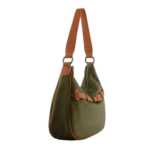 Sac porté épaule Francinel effet velours Renée 292553 KAK couleur Kaki, vue de profil