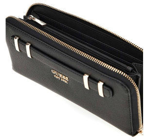 Portefeuille Guess zippé L Gregoria SLG SWBG8546146 BLA, couleur Noir, ouvert