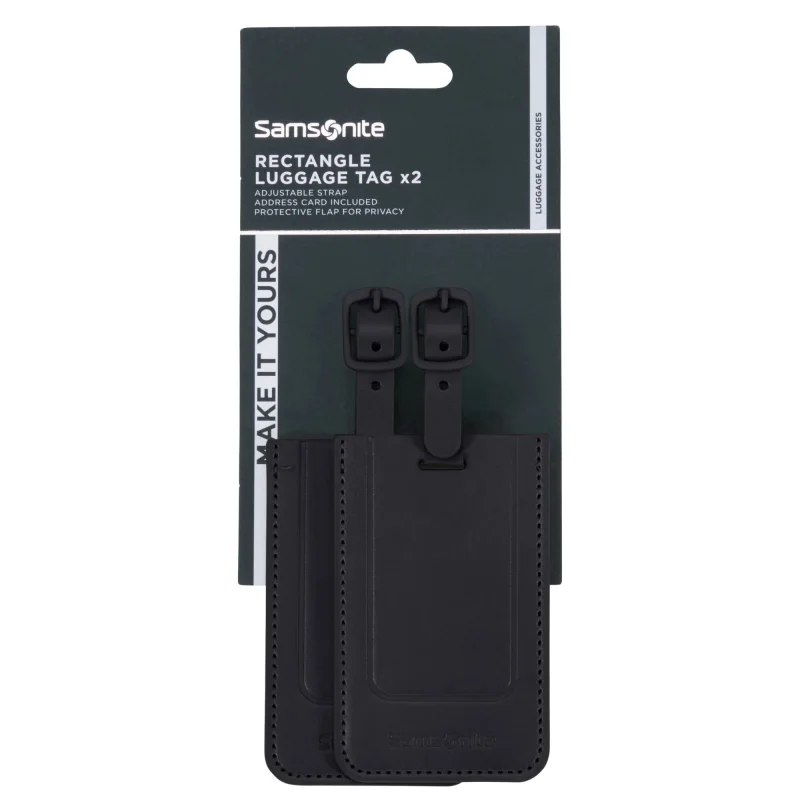 Étiquette à bagages Samsonite rectangulaire x2 155592 1041, couleur Noir, vue avec emballage Étiquette à bagages Samsonite rectangulaire x2 155592 1041, couleur Noir, vue avec emballage