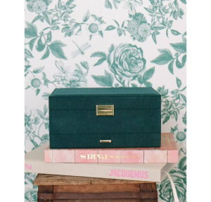 Boîte à bijoux Maison Scarlett en velours côtelé Denise DENIS2-CT BG, couleur Vert, vue de face