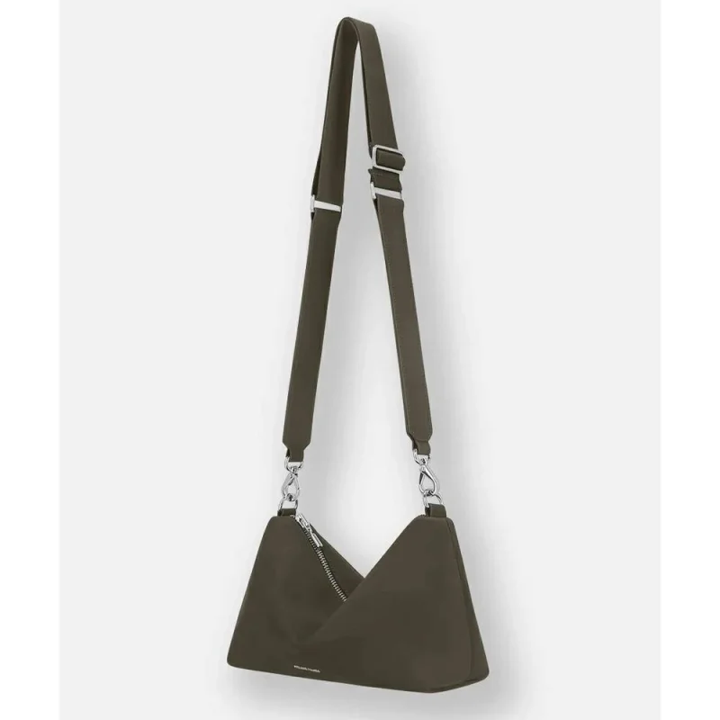 Sac porté travers Les Ateliers Fourès M en cuir pleine fleur I326KAK couleur Kaki, vue de profil Sac porté travers Les Ateliers Fourès M en cuir pleine fleur I326KAK couleur Kaki, vue de profil