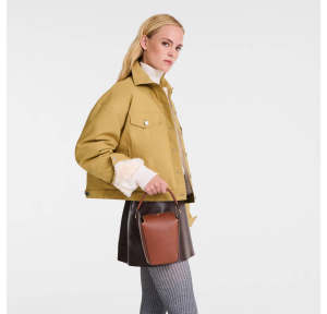 Sac porté travers Longchamp en cuir Epure 10339HYZ 035 couleur Brun, porté mannequin