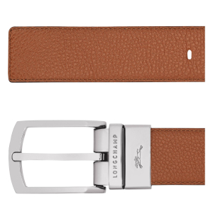 Ceinture homme Longchamp en cuir 42027H21 D71 couleur Caramel/Noir, vue de près