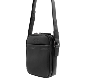 Petit sac bandoulière Francinel en cuir Lawton 653002 NR, couleur Noir, vue de profil