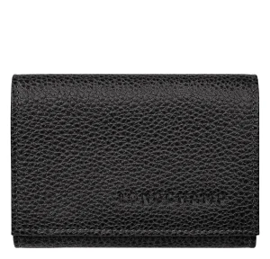 Portefeuille compact Longchamp effet grainé Le Foulonné 30058021 001, couleur Noir, vue de face