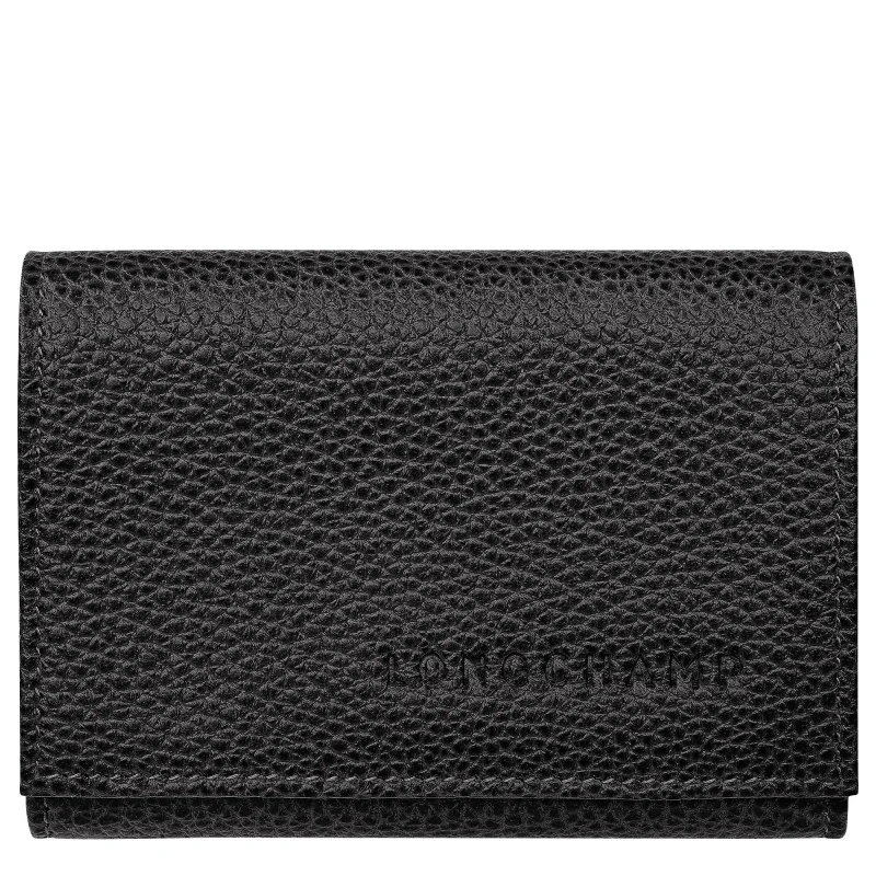 Portefeuille compact Longchamp effet grainé Le Foulonné 30058021 001, couleur Noir, vue de face Portefeuille compact Longchamp effet grainé Le Foulonné 30058021 001, couleur Noir, vue de face