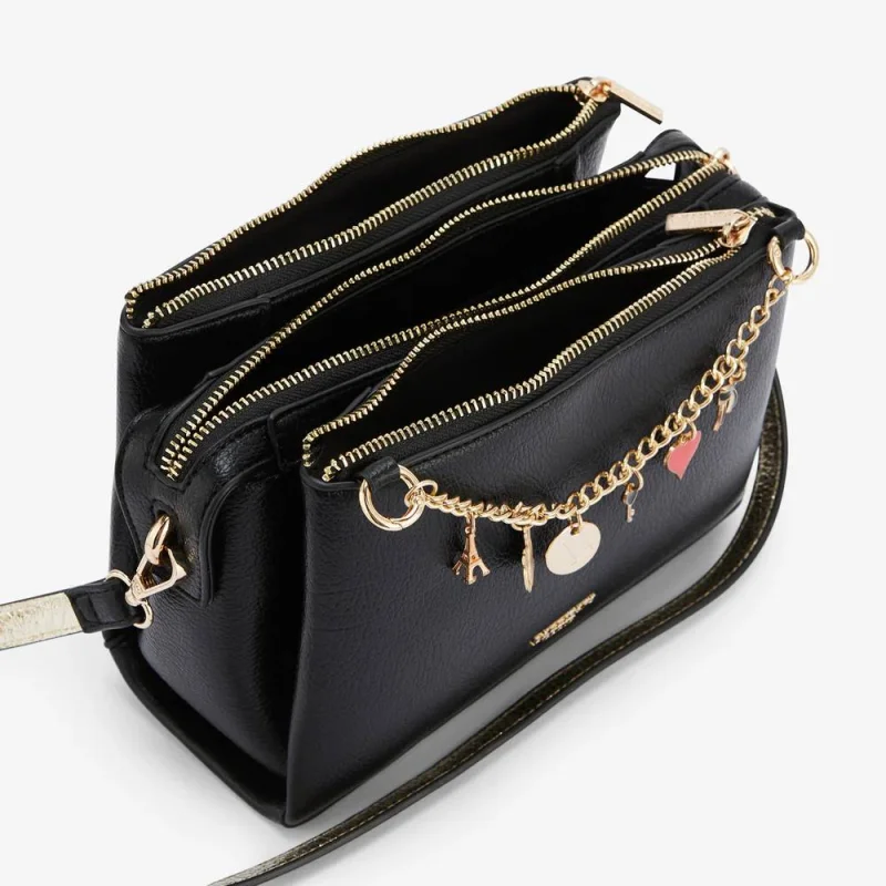 Sac bandoulière Lollipops effet grainé Roselaine S300938-1, couleur Noir, ouvert Sac bandoulière Lollipops effet grainé Roselaine S300938-1, couleur Noir, ouvert