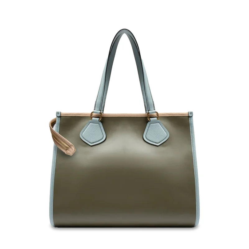 Sac cabas Lancel en daim zippé L Tote A13369 AH, couleur Mco kaki f, vue de dos Sac cabas Lancel en daim zippé L Tote A13369 AH, couleur Mco kaki f, vue de dos