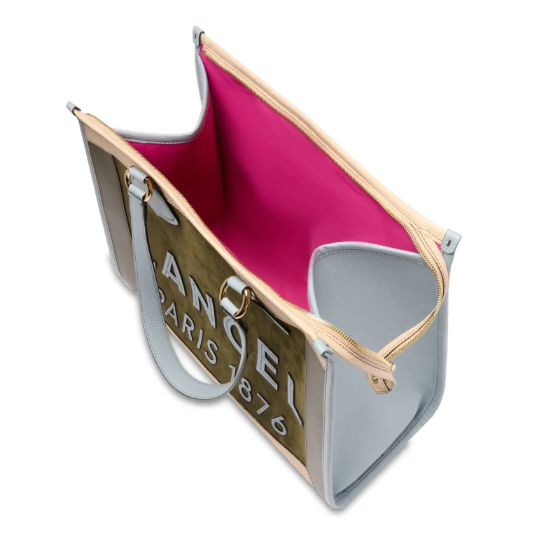 Sac cabas Lancel en daim zippé L Tote A13369 AH, couleur Mco kaki f, ouvert Sac cabas Lancel en daim zippé L Tote A13369 AH, couleur Mco kaki f, ouvert