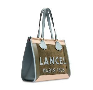 Sac cabas Lancel en daim zippé L Tote A13369 AH, couleur Mco kaki f, vue de profil
