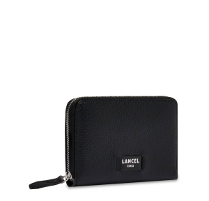 Petit portefeuille zippé Lancel effet grainé Ninon A14081 10 couleur Noir, vue de profil