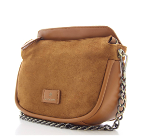 Sac porté travers Mia and Joy effet velours MJ2502 CAM couleur Camel, vue de profil