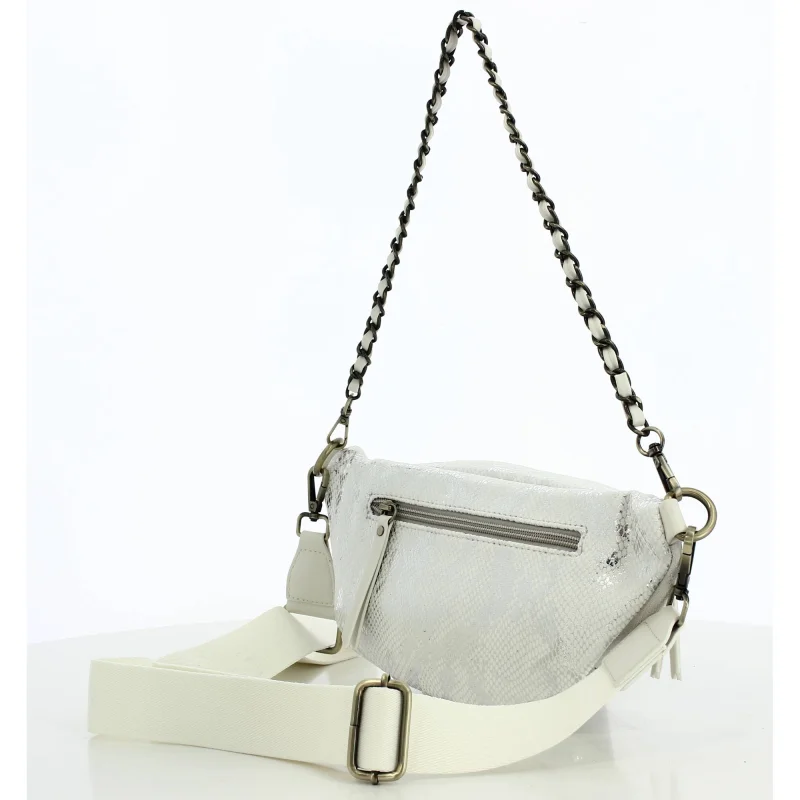 Sac banane Mia & Joy façon serpent MJ1851 BLC, couleur Blanc, vue de dos Sac banane Mia & Joy façon serpent MJ1851 BLC, couleur Blanc, vue de dos