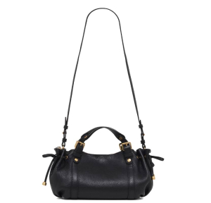 Sac à main Gerard Darel en cuir grainé intérieur métallisé 12H S73A440 139, couleur Noir Or, vue de face avec bandoulière