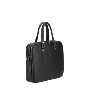 Porte document Arthur & Aston S en cuir grainé Gaël 2507-01-D, couleur Noir( fil bleu), vue de profil