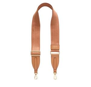 Bandoulière sangle Lancel en textile et cuir BCBG A13978 20, couleur Camel, vue de profil