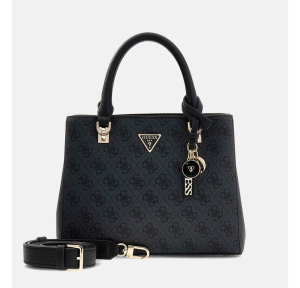 Sac porté main Guess logo 4G Noelle HWBG967205 CLO couleur Noir multi, vue de face avec bandoulière