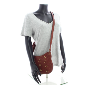 Sac porté épaule Biba en cuir avec décor clous HIL2L TAN, couleur Tan, porté