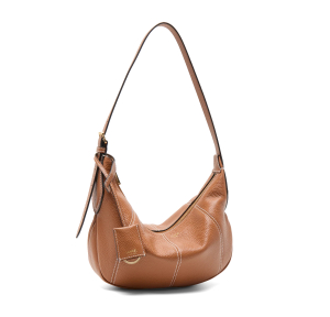 Sac hobo zippé M Lancel Victoire cuir grainé A1399320TU Camel côté