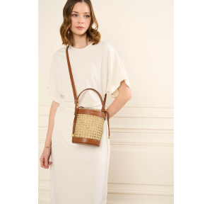Sac seau Lancaster M Cannage Rotin 480-113-CAMEL porté