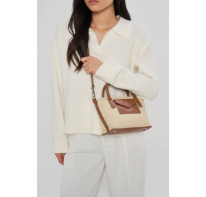 Sac cabas Lancaster tissé Canvas KBA 518-049 BE/CO couleur Beige Cognac, porté