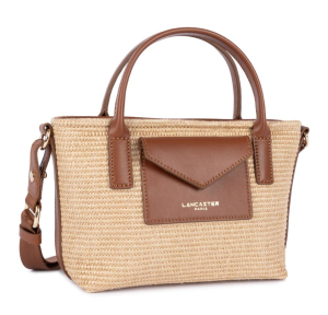 Petit sac cabas Lancaster tissé KBA Marinière Osier 518-078 COG couleur Cognac, vue de profil