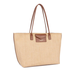 Sac cabas Lancaster tissé KBA Marinière Osier 518-079 COG couleur Cognac, vue de profil