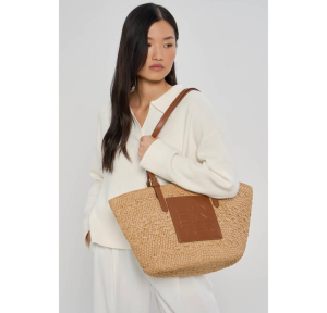 Sac panier Lancaster tressé Le panier 518-080 COG couleur Cognac, porté