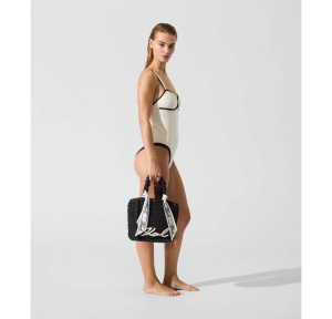 Sac de plage Karl Lagerfeld tissé avec écharpes B2W46073 999 couleur Noir, porté