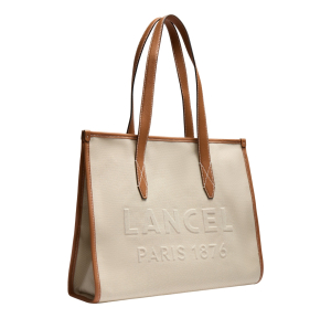 Grand sac cabas zippé L Lancel Jour en coton A14028Y5TU Naturel / Camel côté