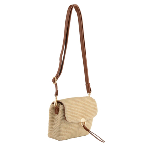 Sac porté travers Mia & Joy effet tissé BEIGE MJ2632-MET, couleur Beige vue de profil