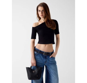 Petit sac à main Guess effet grainé Darcy Logo HWBG991475 BLA couleur Noir, porté