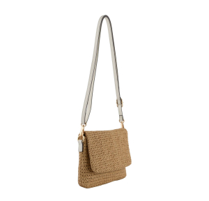 Sac bandoulière Mia and Joy en paille Kateleen MJ2662 BEI/BL couleur Beige blanc, vue de profil