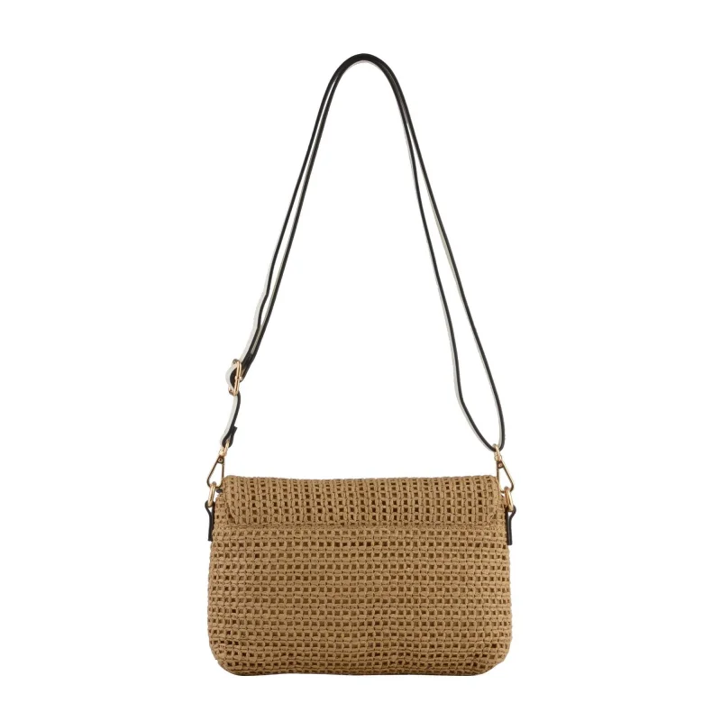 Sac bandoulière Mia and Joy en paille Kateleen MJ2662 BEI/BL couleur Beige blanc, vue de dos Sac bandoulière Mia and Joy en paille Kateleen MJ2662 BEI/BL couleur Beige blanc, vue de dos