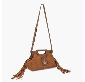 Sac bandoulière Lollipops avec franges bijoutées S Sammy S310266-1, couleur Camel, vue de profil