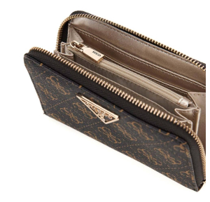 Portefeuille moyen Guess zippé Laurel SLG Médium SWQE850014 BNL couleur Logo marron, ouvert