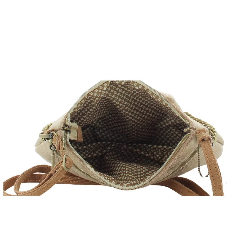 Sac bandoulière Mila Louise garni de cuir 16078PG2 18 couleur Camel, ouvert Sac bandoulière Mila Louise garni de cuir 16078PG2 18 couleur Camel, ouvert