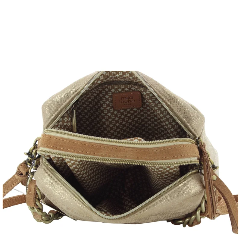 Sac bandoulière Mila Louise double zips 23673PG2 18, couleur Camel, ouvert Sac bandoulière Mila Louise double zips 23673PG2 18, couleur Camel, ouvert
