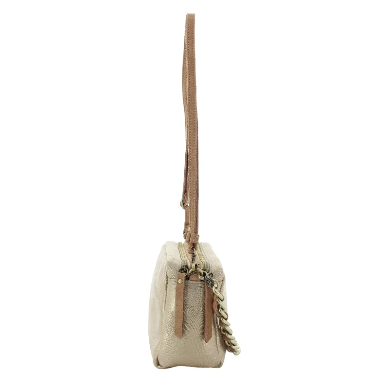 Sac bandoulière Mila Louise double zips 23673PG2 18, couleur Camel, vue de côté Sac bandoulière Mila Louise double zips 23673PG2 18, couleur Camel, vue de côté