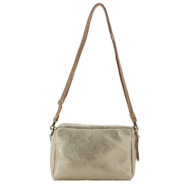 Sac bandoulière Mila Louise double zips 23673PG2 18, couleur Camel, vue de dos Sac bandoulière Mila Louise double zips 23673PG2 18, couleur Camel, vue de dos