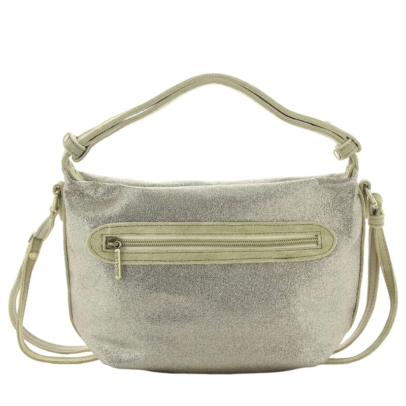 Sac porté épaule Mila Louise en textile garni de cuir23045AR5 60 couleur Kaki, vue de dos Sac porté épaule Mila Louise en textile garni de cuir23045AR5 60 couleur Kaki, vue de dos