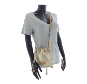 Petit sac bourse Mila Louise en textile garni de cuir 23050AR5 42 couleur Ambre, porté