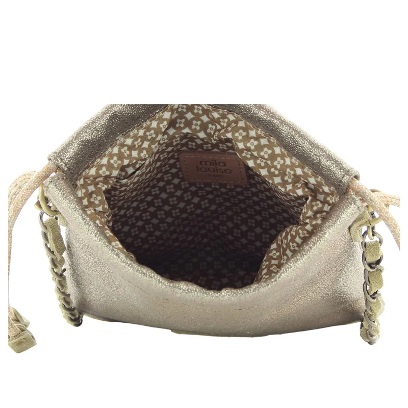 Petit sac bourse Mila Louise en textile garni de cuir 23050AR5 60 couleur Kaki, ouvert Petit sac bourse Mila Louise en textile garni de cuir 23050AR5 60 couleur Kaki, ouvert