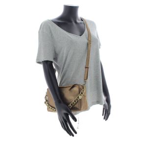Sac bandoulière Mila Louise double zips 23673X 57, couleur Bronze, porté