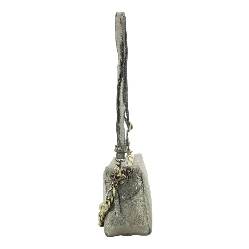 Sac bandoulière Mila Louise double zips 23673X 60, couleur Kaki, vue de côté Sac bandoulière Mila Louise double zips 23673X 60, couleur Kaki, vue de côté