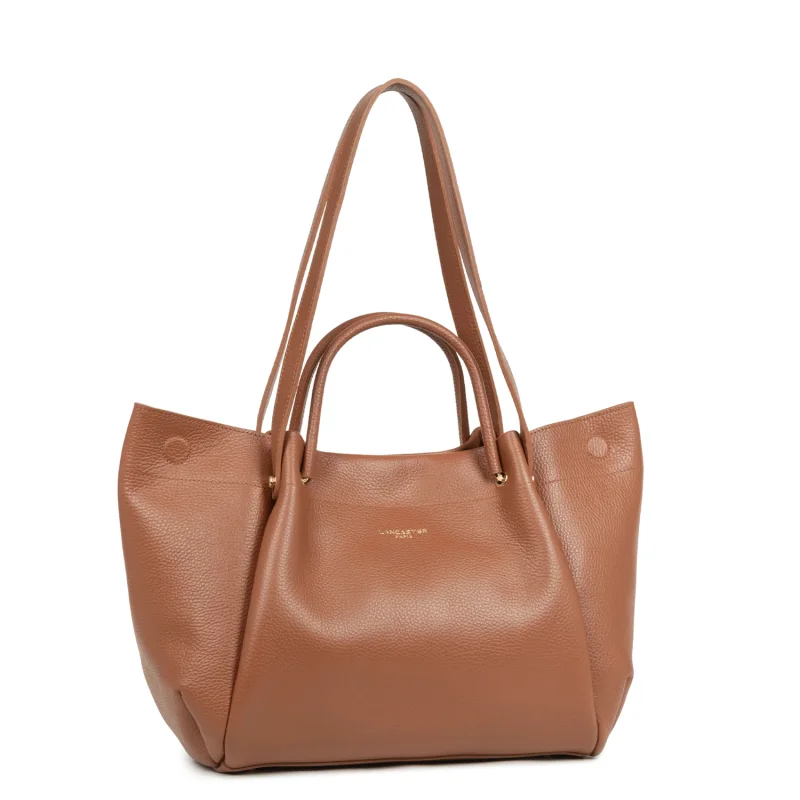 Maxi sac cabas Lancaster Foulonné Double Louisa 470-90 Camel intérieur Orange, vue de profil Maxi sac cabas Lancaster Foulonné Double Louisa 470-90 Camel intérieur Orange, vue de profil