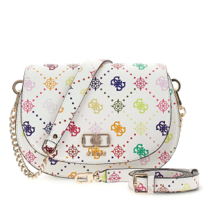 Sac bandoulière Guess à rabat Emelie HWGM992820 MUO, couleur Logo multicolore, vue de face avec bandoulière