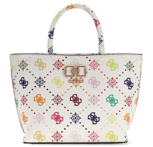 Sac à main Guess imprimé logo Emelie HWGM992875 MUO, couleur Logo multicolore (blanc / rose / jaune / violet), vue de face