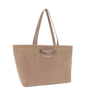 Sac cabas Lancaster porté épaule Zippé L Suédine KBA 518-063 BE/FO, couleur Beige foncé, vue de profil