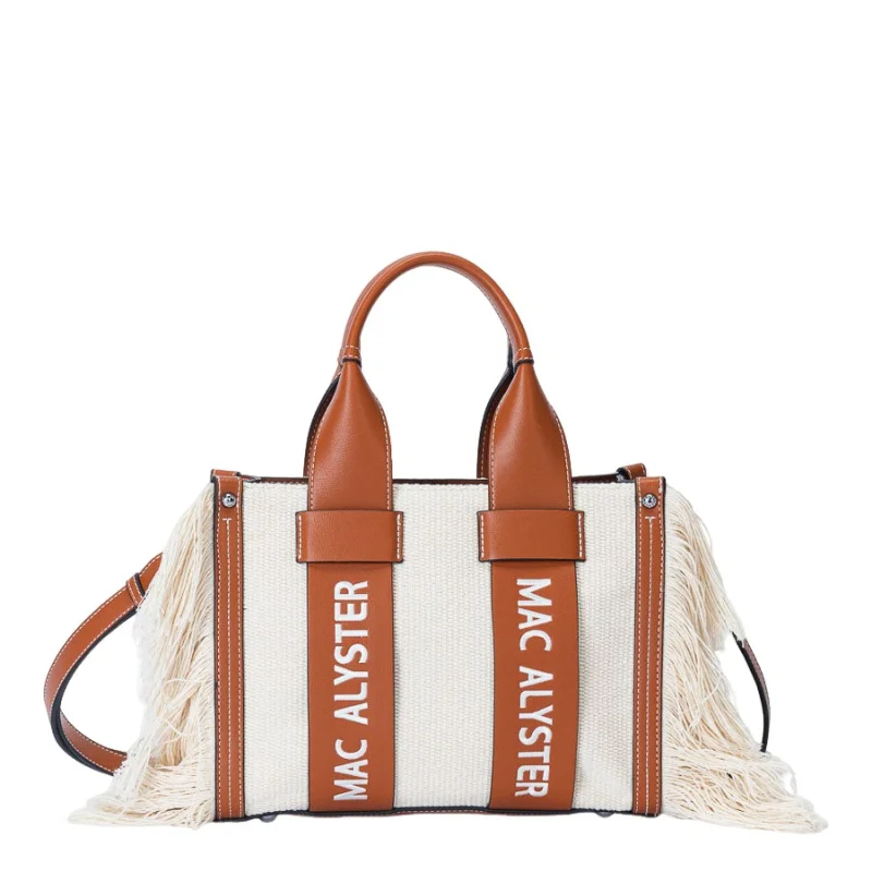 Petit sac cabas Mac Alyster Clover franges KSO-2312-COGN (Cognac Marron) avec bandoulière Petit sac cabas Mac Alyster Clover franges KSO-2312-COGN (Cognac Marron) avec bandoulière